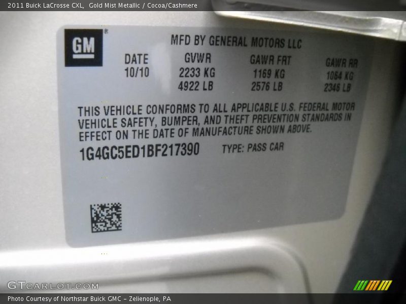 Gold Mist Metallic / Cocoa/Cashmere 2011 Buick LaCrosse CXL