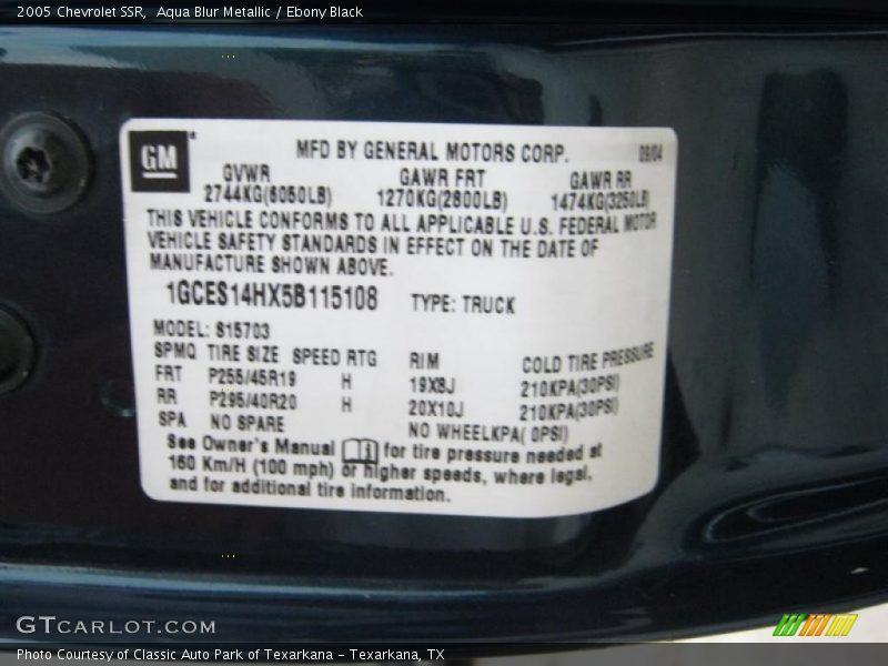 Info Tag of 2005 SSR 