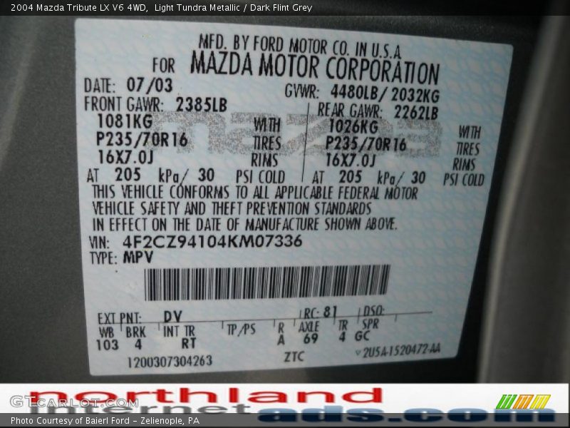 Light Tundra Metallic / Dark Flint Grey 2004 Mazda Tribute LX V6 4WD