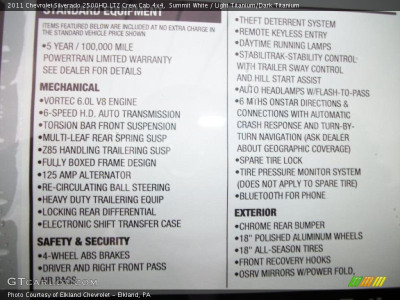  2011 Silverado 2500HD LTZ Crew Cab 4x4 Window Sticker