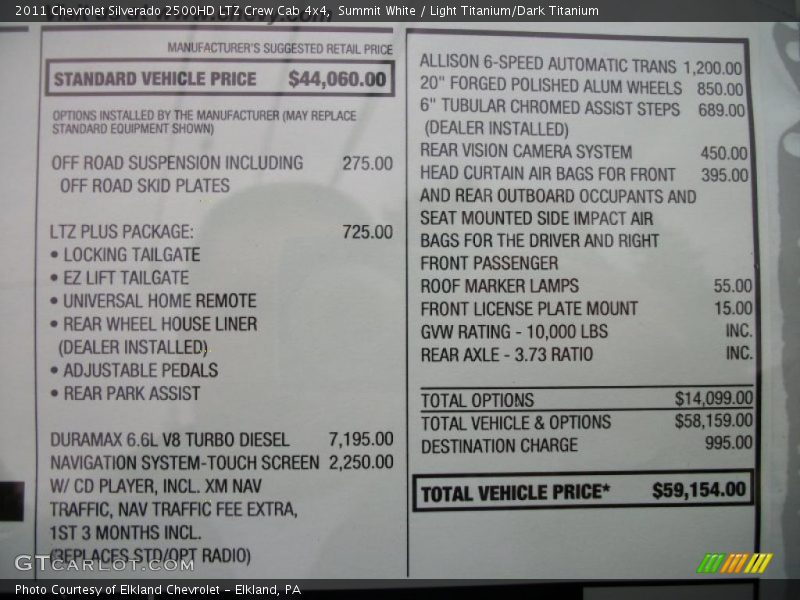  2011 Silverado 2500HD LTZ Crew Cab 4x4 Window Sticker