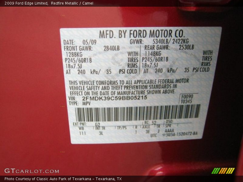 Redfire Metallic / Camel 2009 Ford Edge Limited