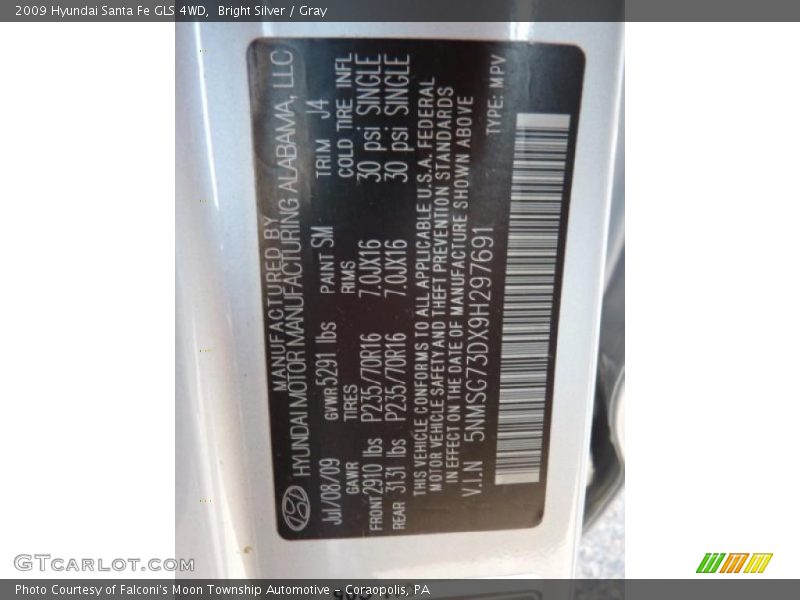 Bright Silver / Gray 2009 Hyundai Santa Fe GLS 4WD