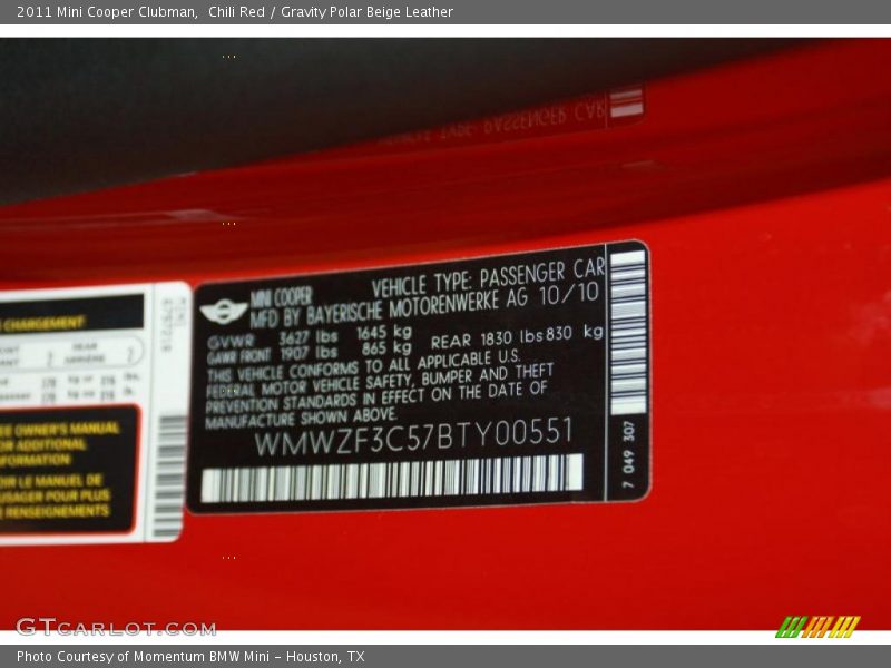 Chili Red / Gravity Polar Beige Leather 2011 Mini Cooper Clubman