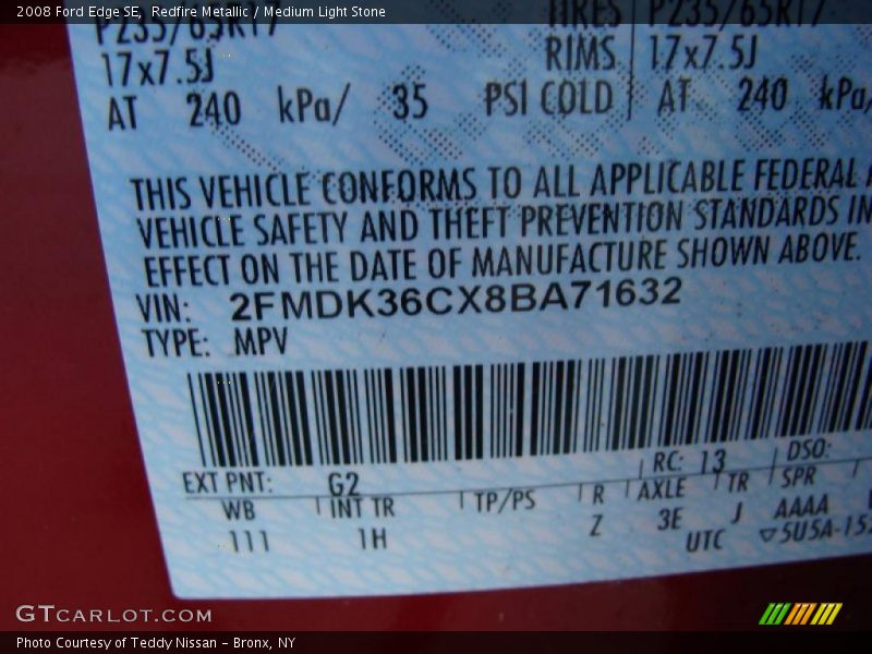 Redfire Metallic / Medium Light Stone 2008 Ford Edge SE