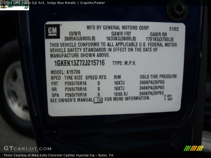Indigo Blue Metallic / Graphite/Pewter 2002 GMC Yukon SLE 4x4