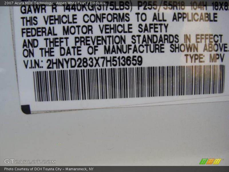 Aspen White Pearl / Bordeaux 2007 Acura MDX Technology