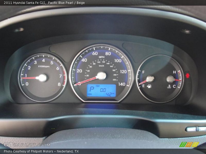 Pacific Blue Pearl / Beige 2011 Hyundai Santa Fe GLS