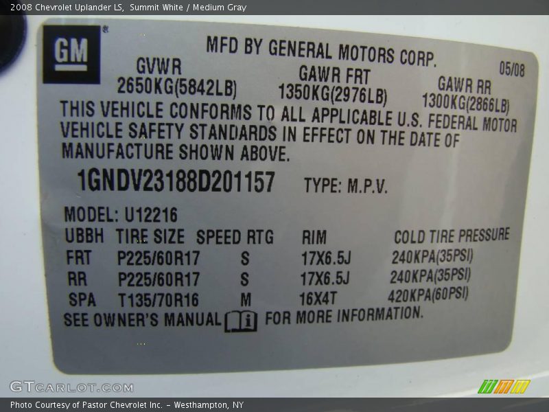 Summit White / Medium Gray 2008 Chevrolet Uplander LS