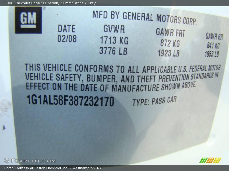 Summit White / Gray 2008 Chevrolet Cobalt LT Sedan