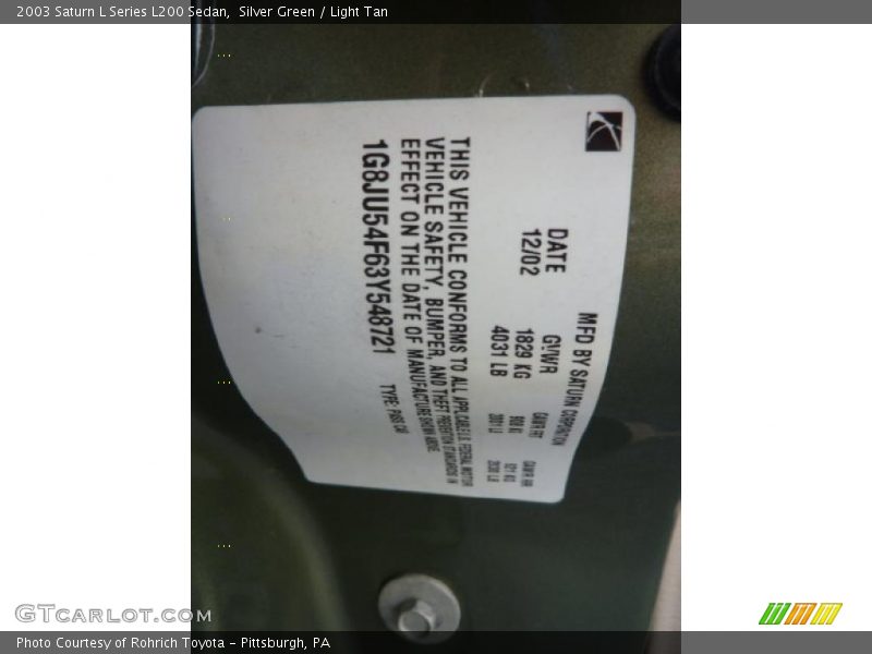 Silver Green / Light Tan 2003 Saturn L Series L200 Sedan