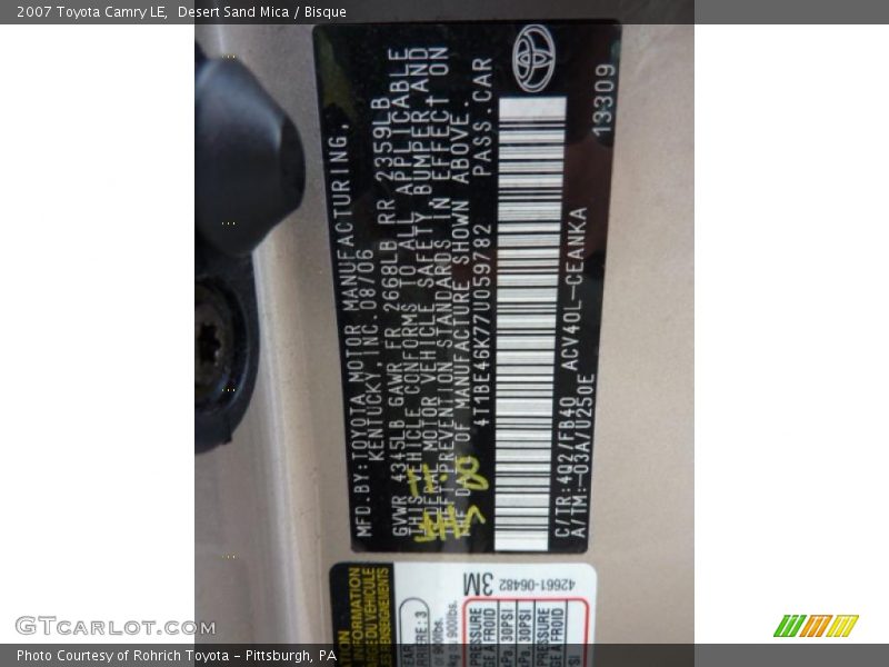 Desert Sand Mica / Bisque 2007 Toyota Camry LE