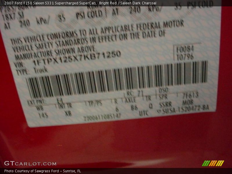 2007 F150 Saleen S331 Supercharged SuperCab Bright Red Color Code E4