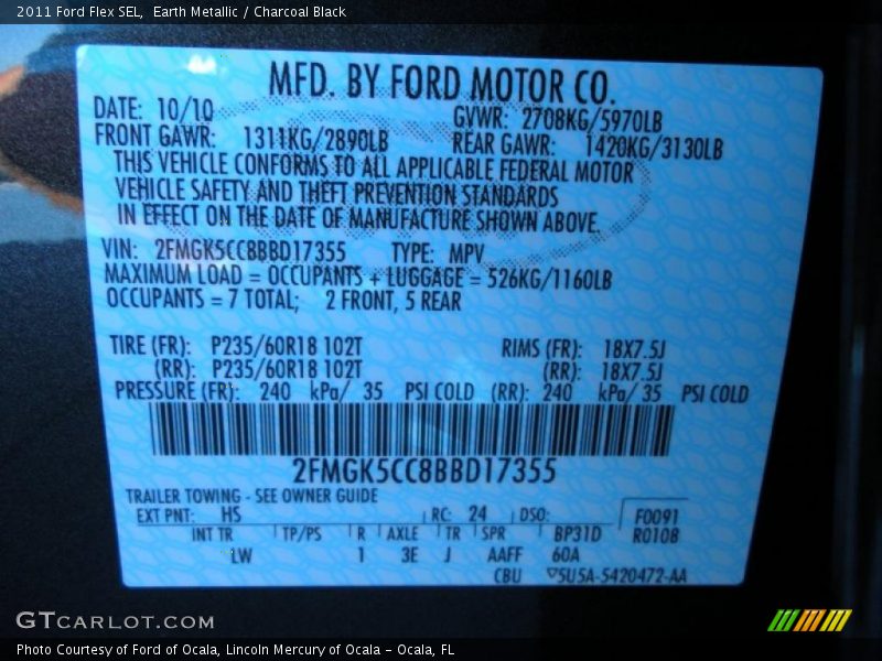 2011 Flex SEL Earth Metallic Color Code HS