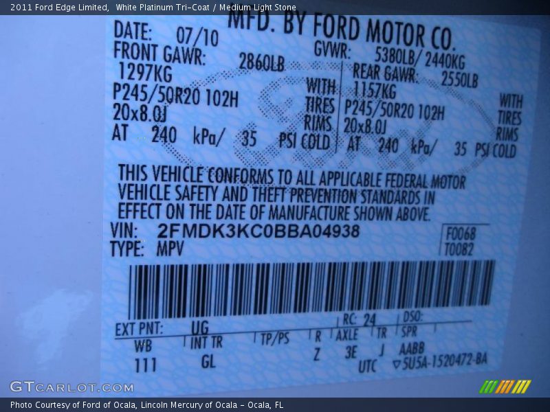 White Platinum Tri-Coat / Medium Light Stone 2011 Ford Edge Limited