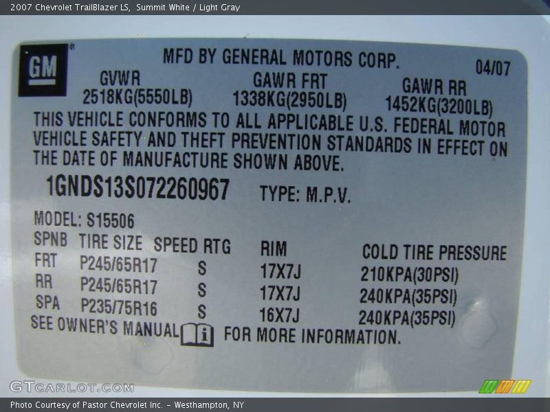 Summit White / Light Gray 2007 Chevrolet TrailBlazer LS