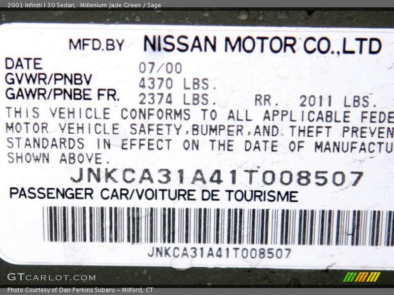 Millenium Jade Green / Sage 2001 Infiniti I 30 Sedan