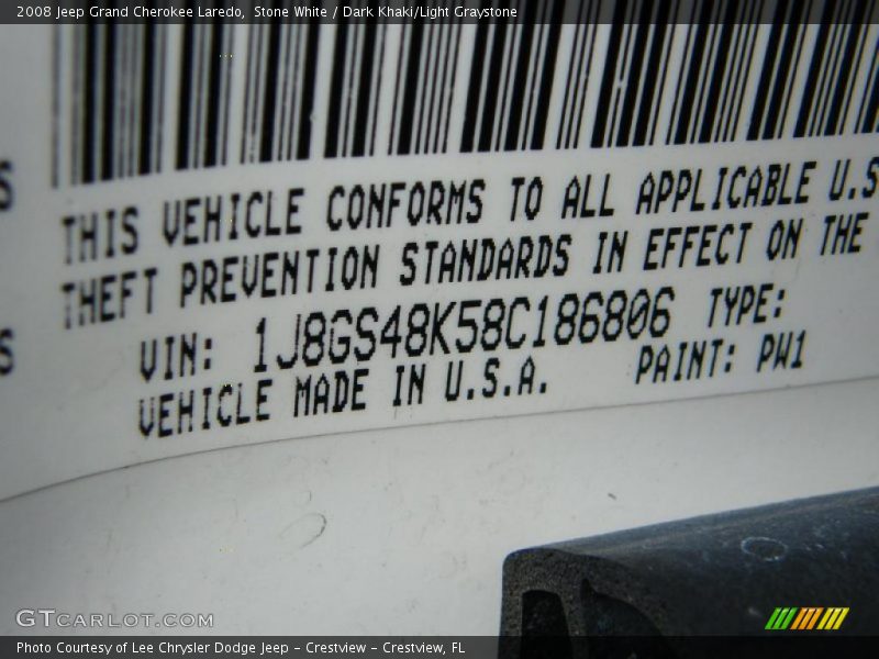 Stone White / Dark Khaki/Light Graystone 2008 Jeep Grand Cherokee Laredo