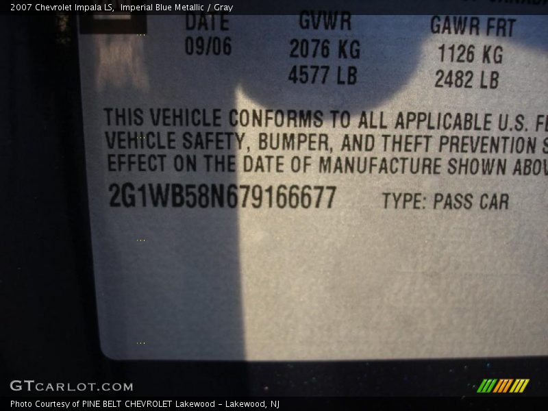 Imperial Blue Metallic / Gray 2007 Chevrolet Impala LS