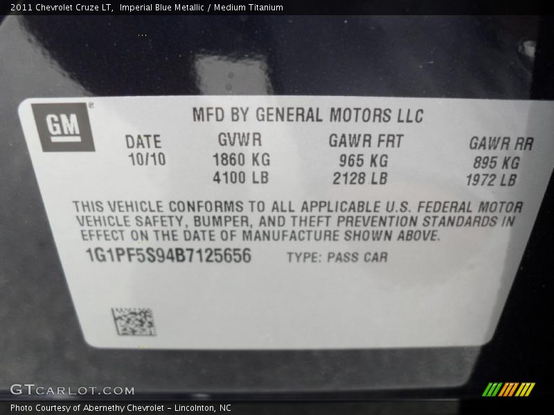 Imperial Blue Metallic / Medium Titanium 2011 Chevrolet Cruze LT