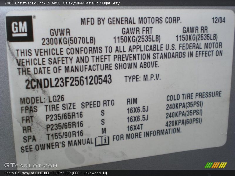 Galaxy Silver Metallic / Light Gray 2005 Chevrolet Equinox LS AWD