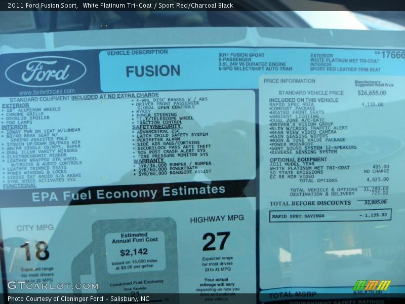  2011 Fusion Sport Window Sticker