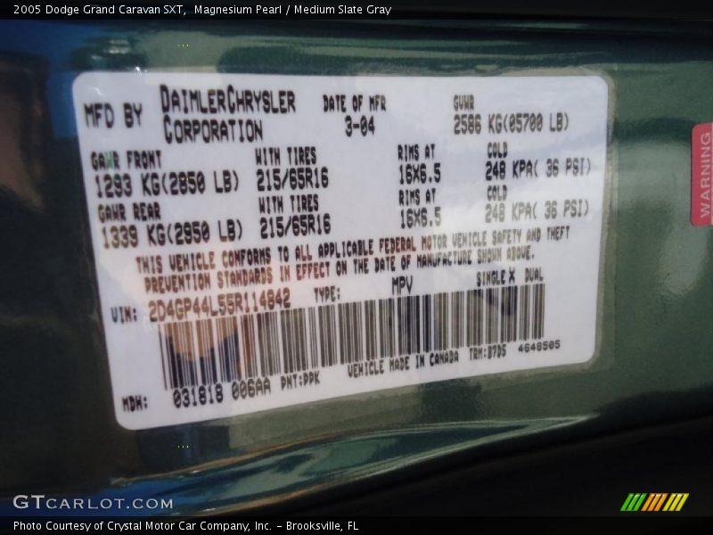 Magnesium Pearl / Medium Slate Gray 2005 Dodge Grand Caravan SXT