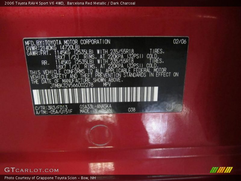 Barcelona Red Metallic / Dark Charcoal 2006 Toyota RAV4 Sport V6 4WD