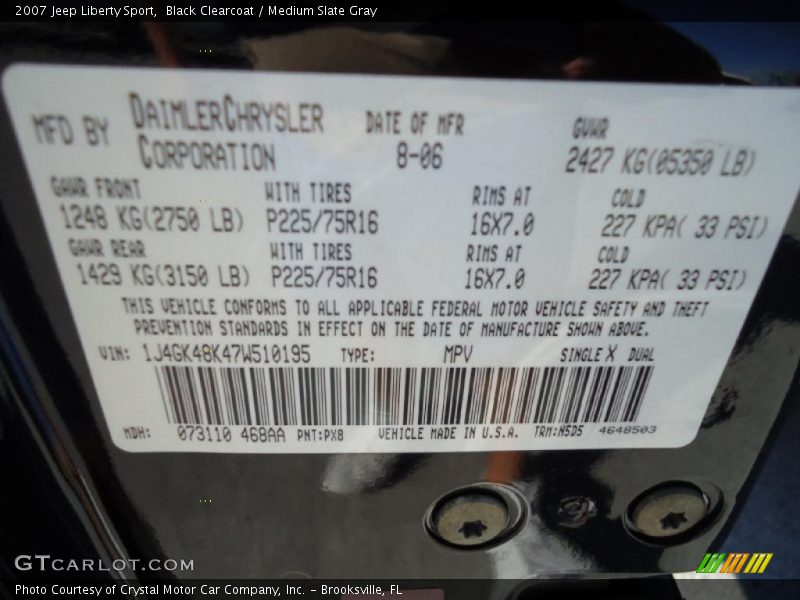 Black Clearcoat / Medium Slate Gray 2007 Jeep Liberty Sport