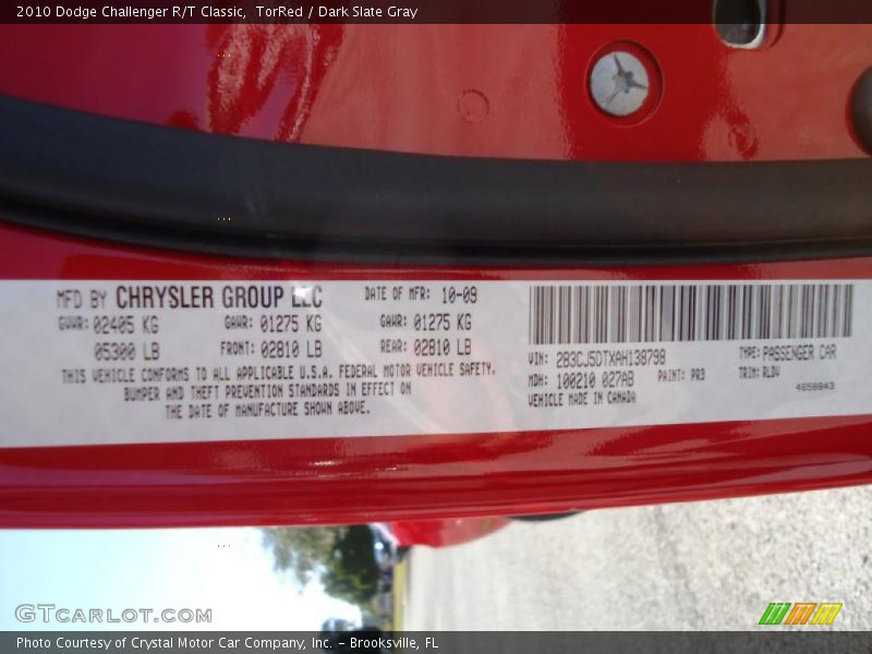TorRed / Dark Slate Gray 2010 Dodge Challenger R/T Classic