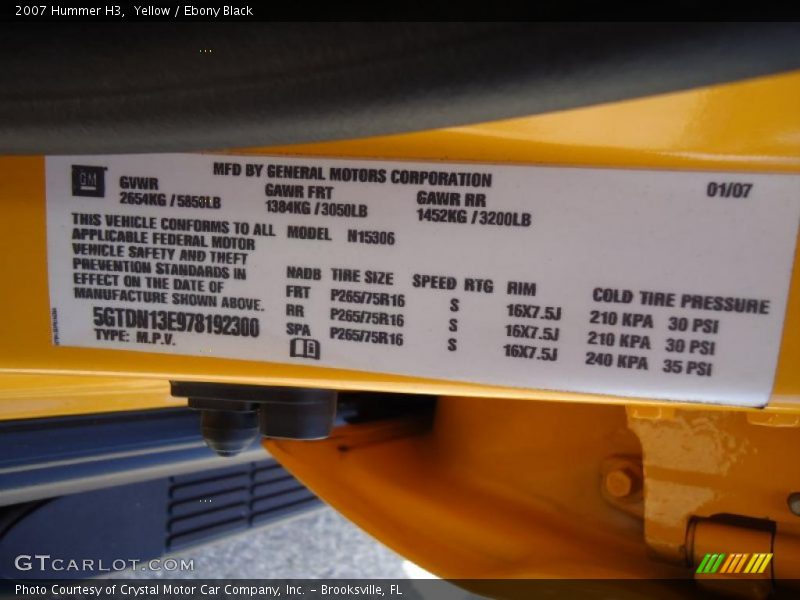 Yellow / Ebony Black 2007 Hummer H3