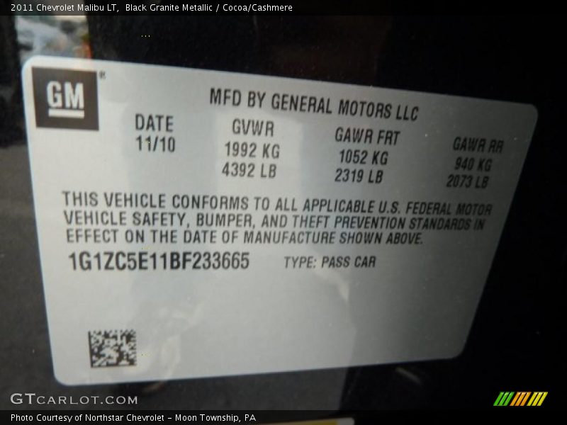 Black Granite Metallic / Cocoa/Cashmere 2011 Chevrolet Malibu LT
