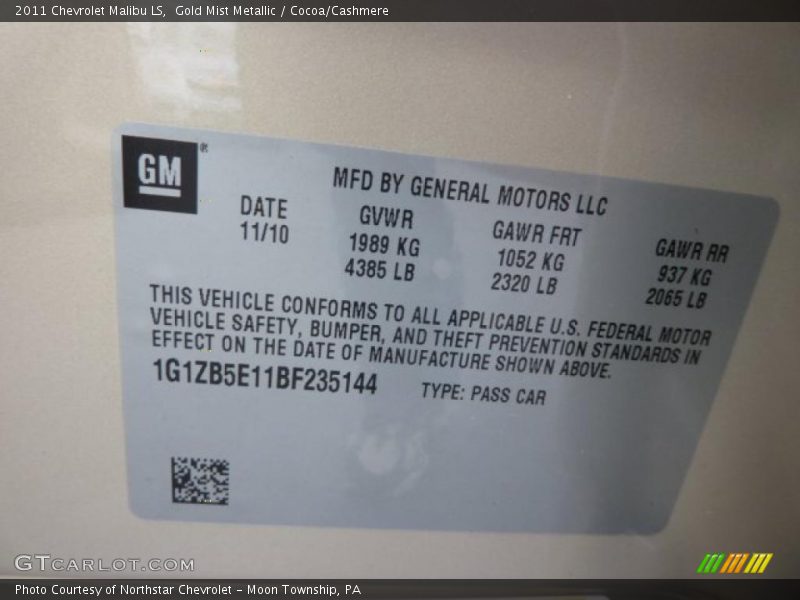 Gold Mist Metallic / Cocoa/Cashmere 2011 Chevrolet Malibu LS