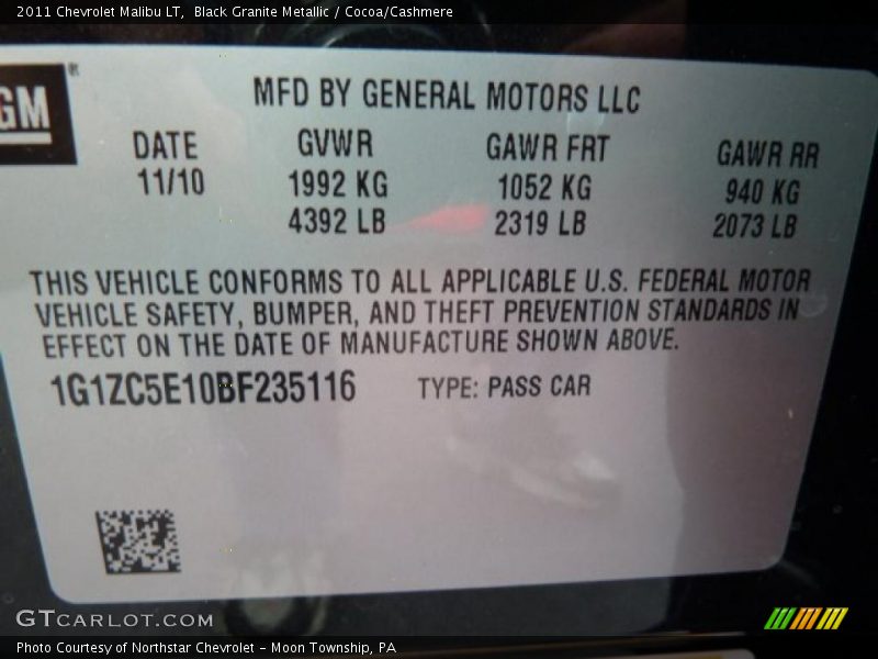 Black Granite Metallic / Cocoa/Cashmere 2011 Chevrolet Malibu LT