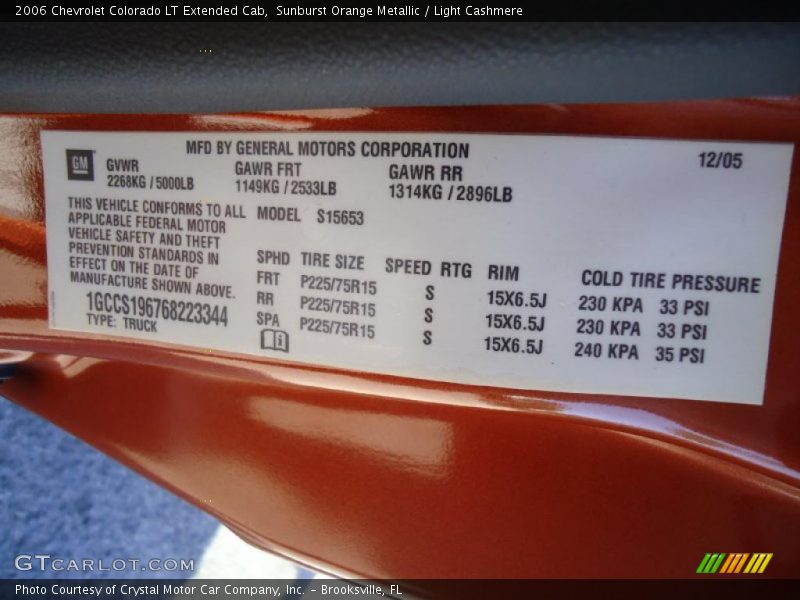 Info Tag of 2006 Colorado LT Extended Cab
