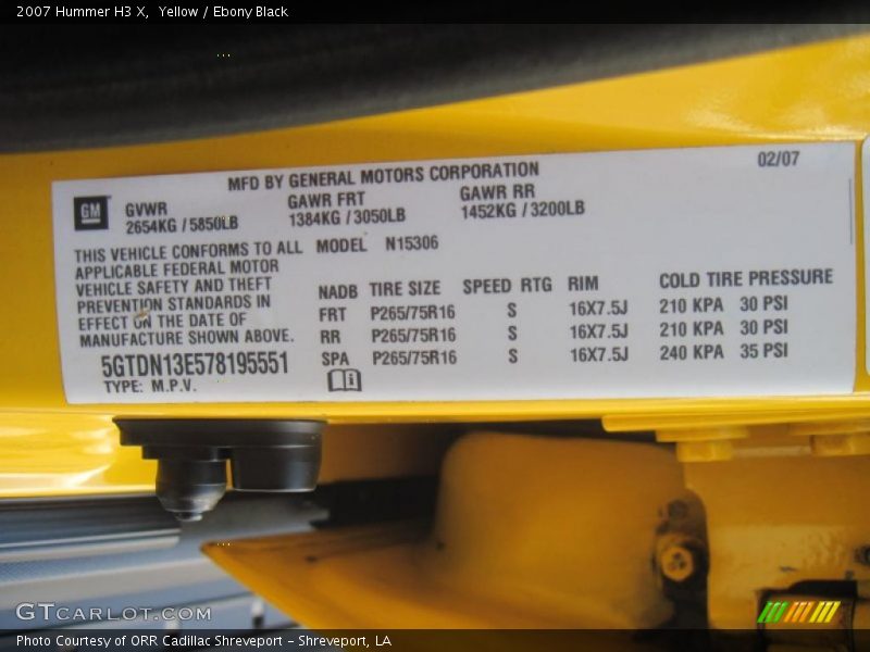 Yellow / Ebony Black 2007 Hummer H3 X