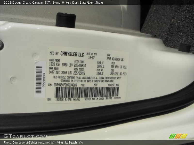 Stone White / Dark Slate/Light Shale 2008 Dodge Grand Caravan SXT