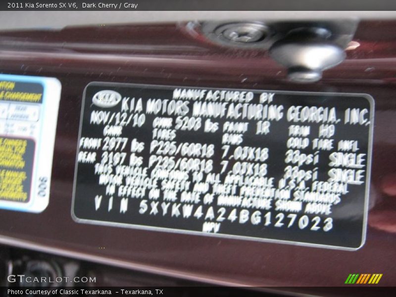 Dark Cherry / Gray 2011 Kia Sorento SX V6