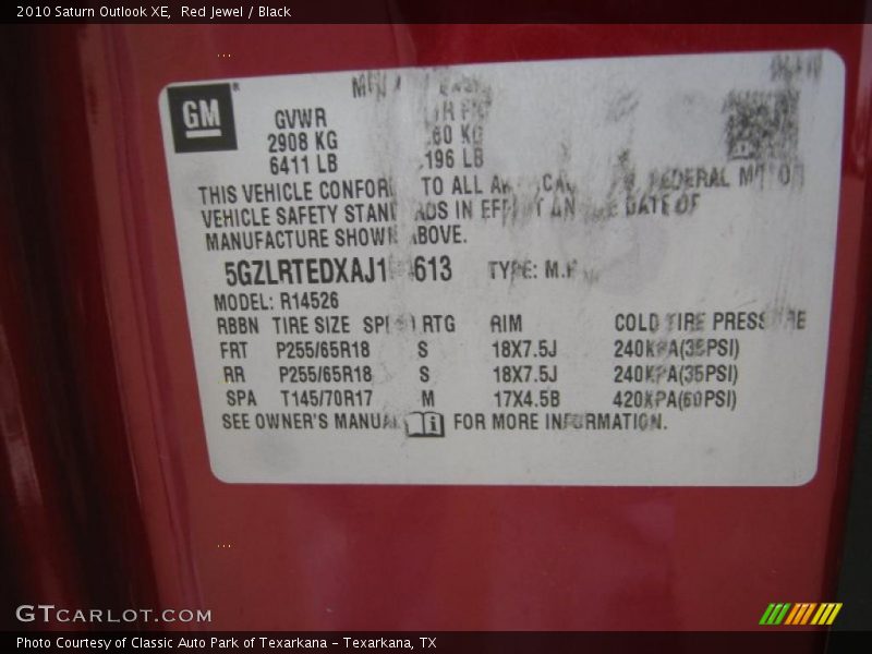 Red Jewel / Black 2010 Saturn Outlook XE