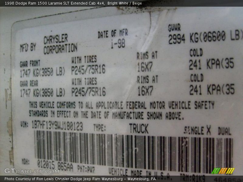 Bright White / Beige 1998 Dodge Ram 1500 Laramie SLT Extended Cab 4x4