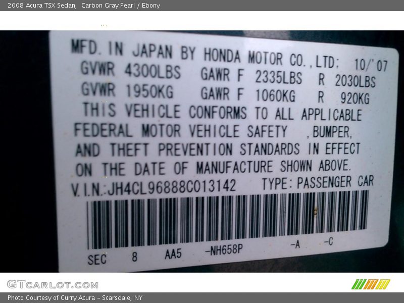 Carbon Gray Pearl / Ebony 2008 Acura TSX Sedan