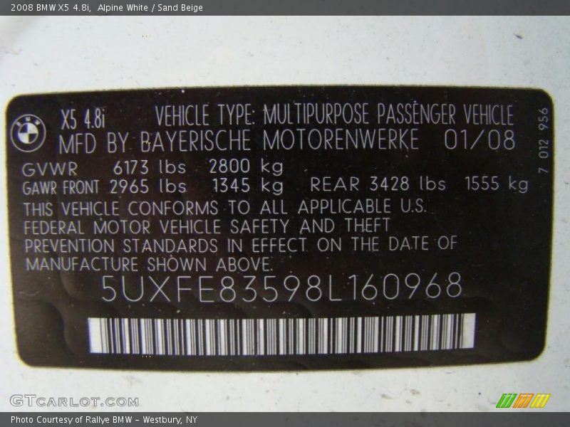 Alpine White / Sand Beige 2008 BMW X5 4.8i