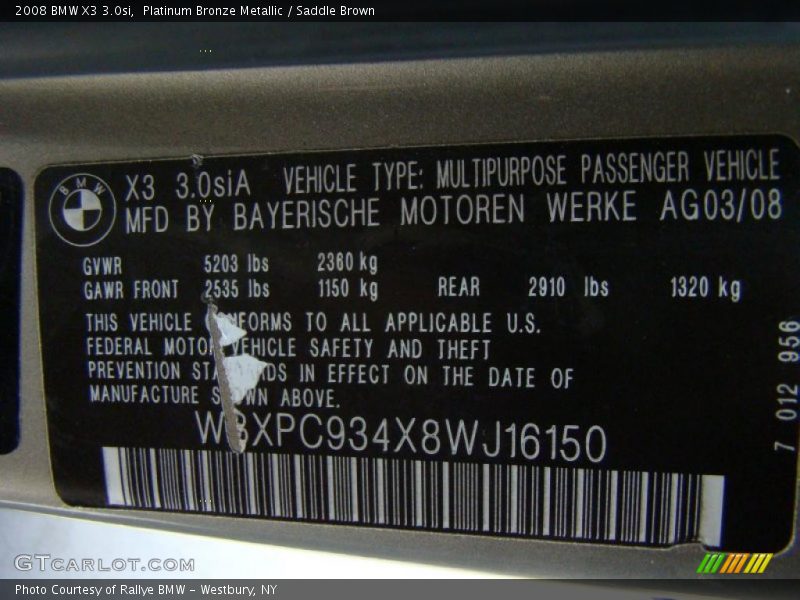 Platinum Bronze Metallic / Saddle Brown 2008 BMW X3 3.0si