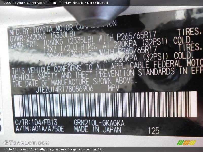 Titanium Metallic / Dark Charcoal 2007 Toyota 4Runner Sport Edition