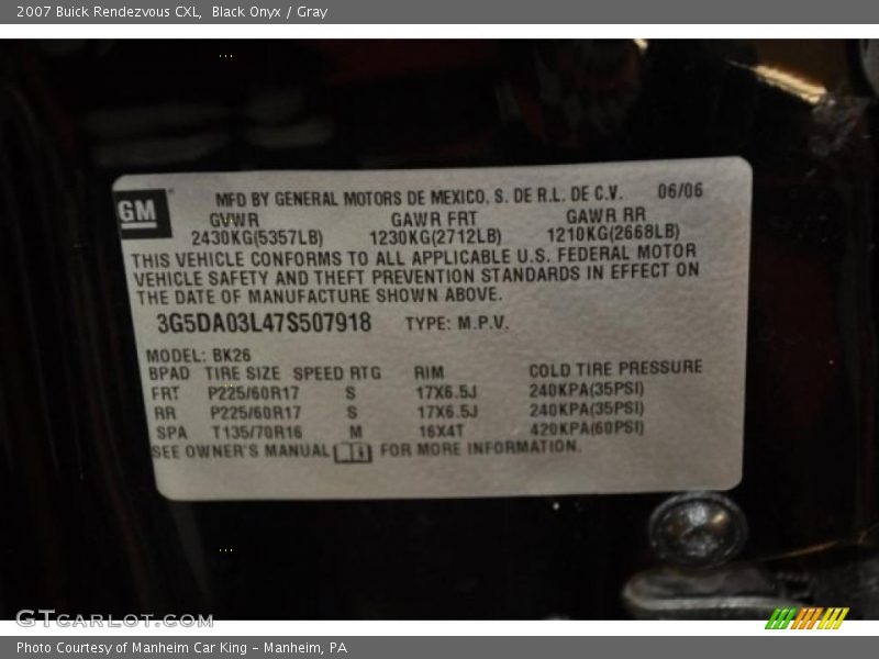Black Onyx / Gray 2007 Buick Rendezvous CXL