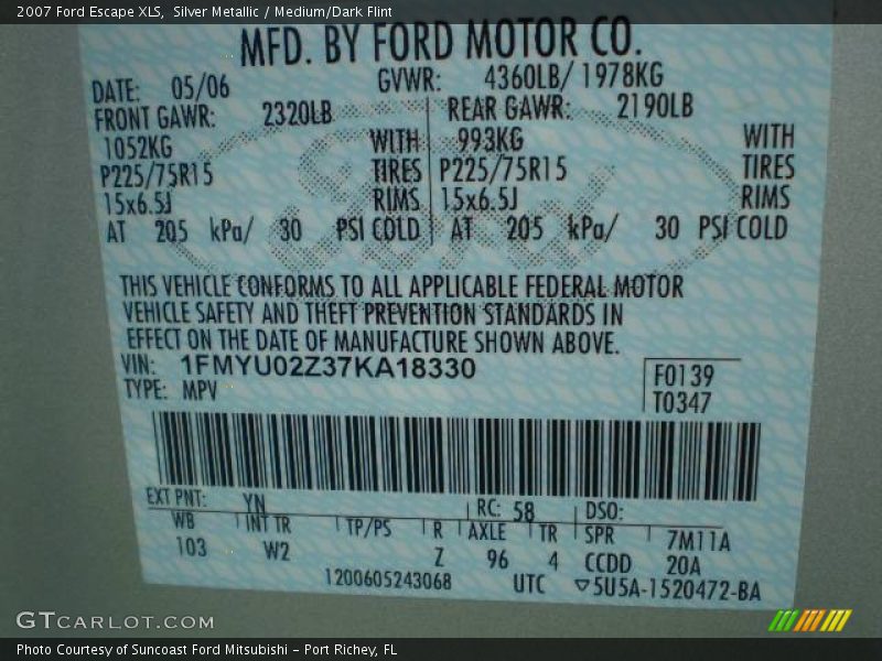 Silver Metallic / Medium/Dark Flint 2007 Ford Escape XLS