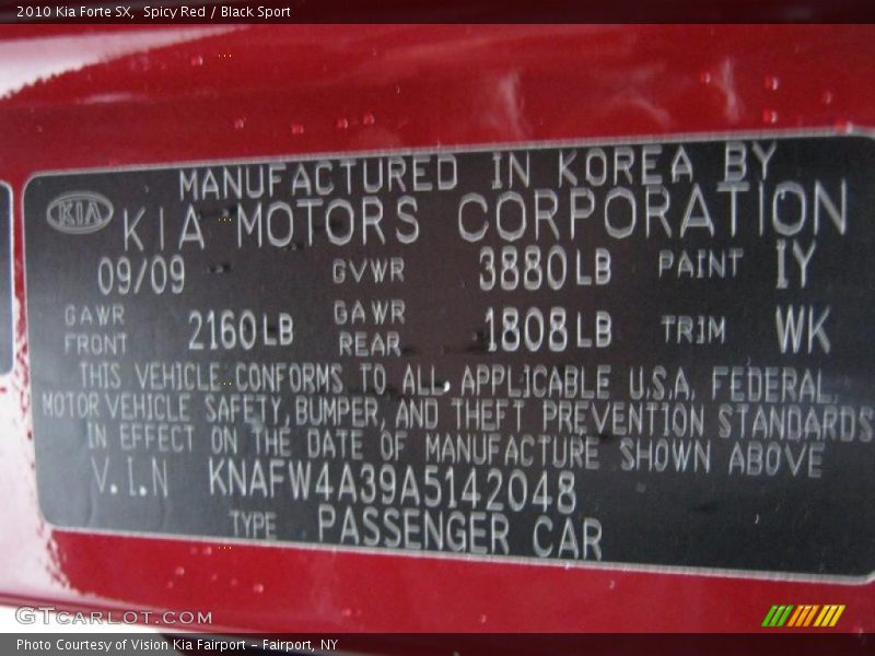 Spicy Red / Black Sport 2010 Kia Forte SX