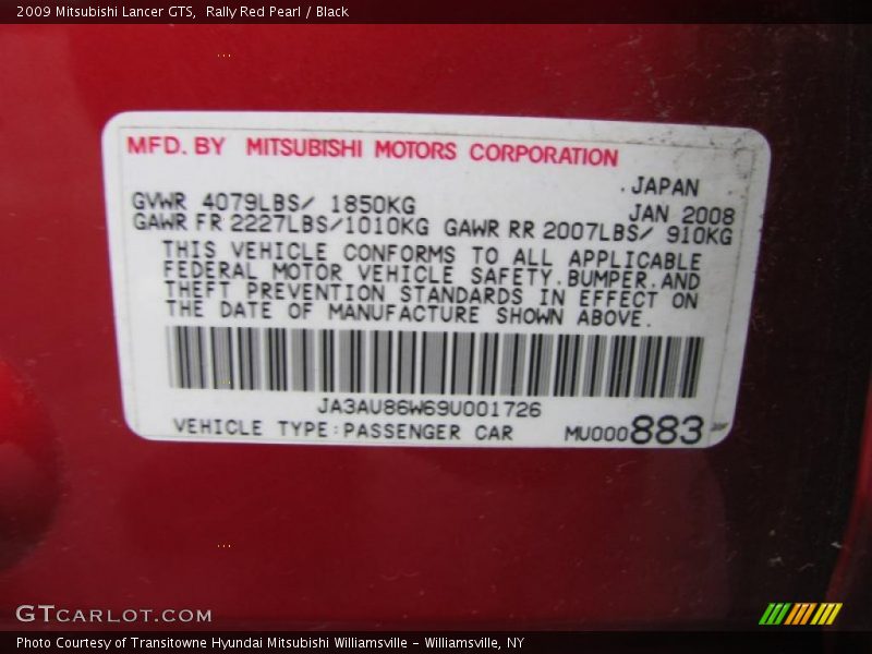 Rally Red Pearl / Black 2009 Mitsubishi Lancer GTS