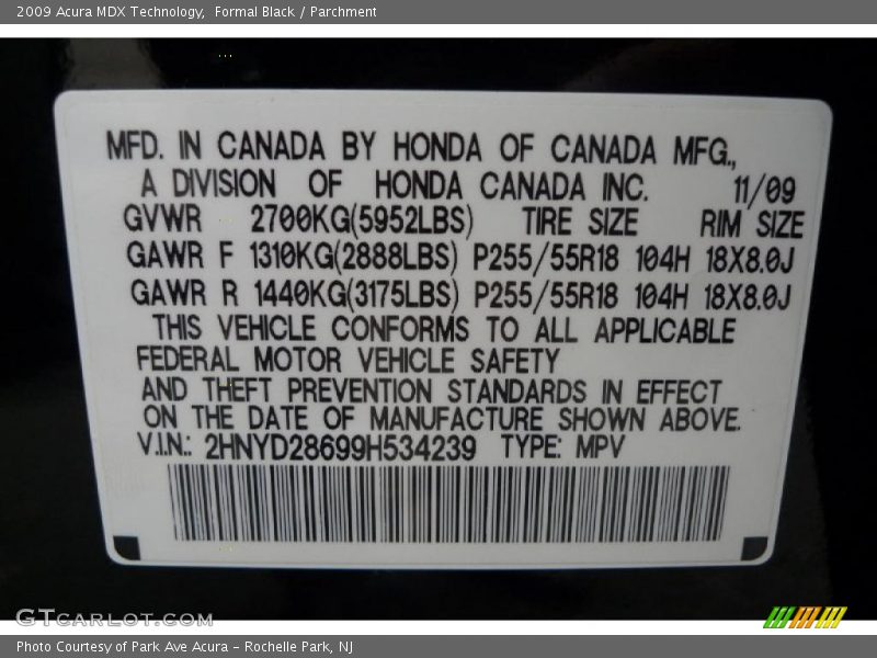 Formal Black / Parchment 2009 Acura MDX Technology