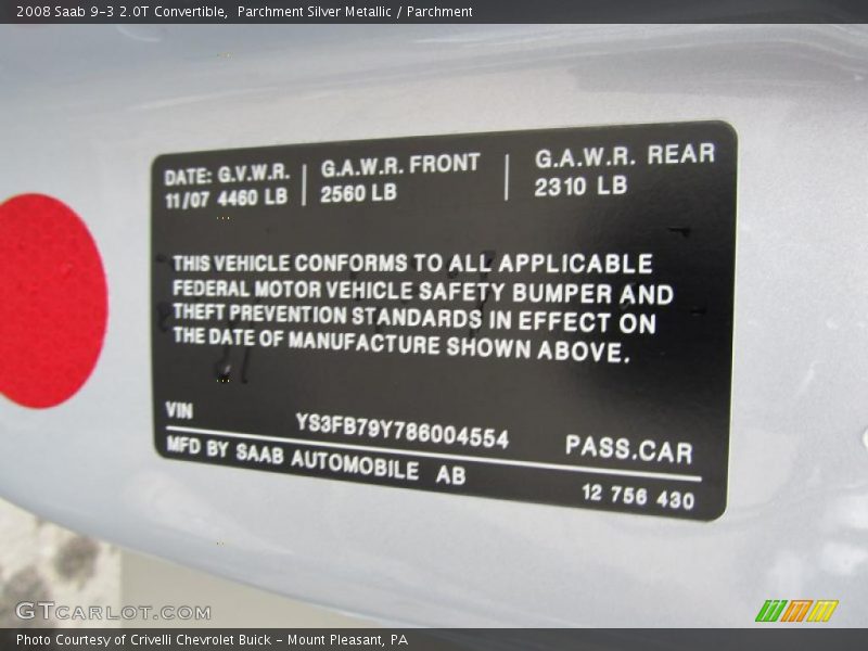 Parchment Silver Metallic / Parchment 2008 Saab 9-3 2.0T Convertible